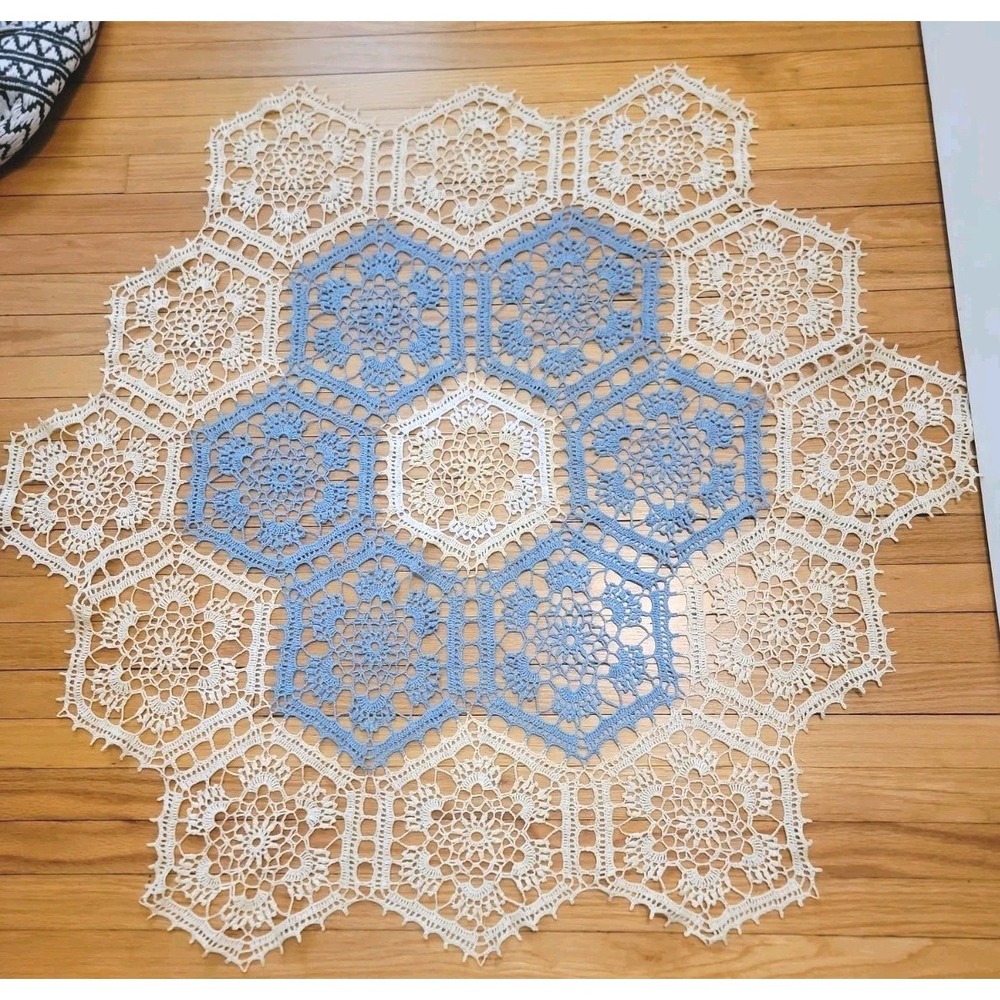 Vintage Intricate Hand-Crocheted Doily/Table Topper Approximately 44" Diameter